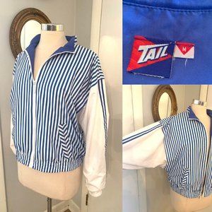 Vintage TAIL Windbreaker Long Sleeve Zip Up Jacket Women M Striped Blue White